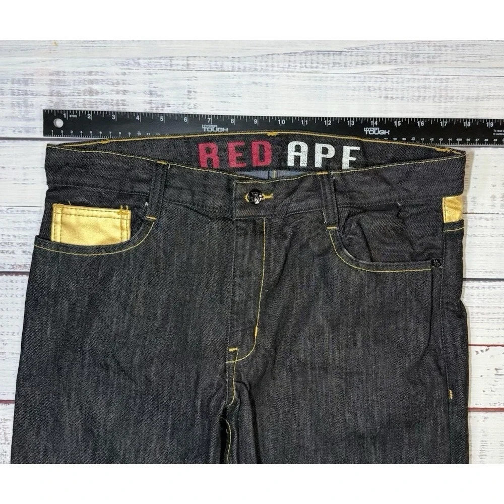 Red Ape Jeans Men's Size 34 X 34 Black Stone Wash Gold Accent Casual Y2K Vintage